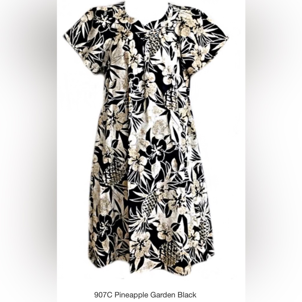 Lava Hut Two Palms Hawaiian Tea Muumuu Pineapple Garden #907C Cotton Dress New